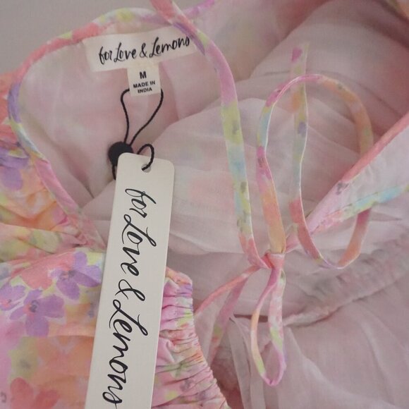 For Love & Lemons Kennedy Pastel Floral Puff Sleeve Mini Dress M - Picture 10 of 10